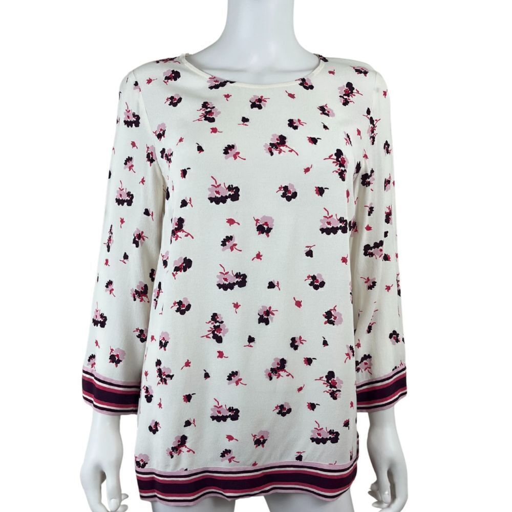 Joules Womens Size 6 Prin Ivory Pink Floral Stripe Pullover Blouse NEW Top